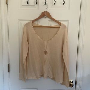Cream Oversized V-Neck Knit Sweater